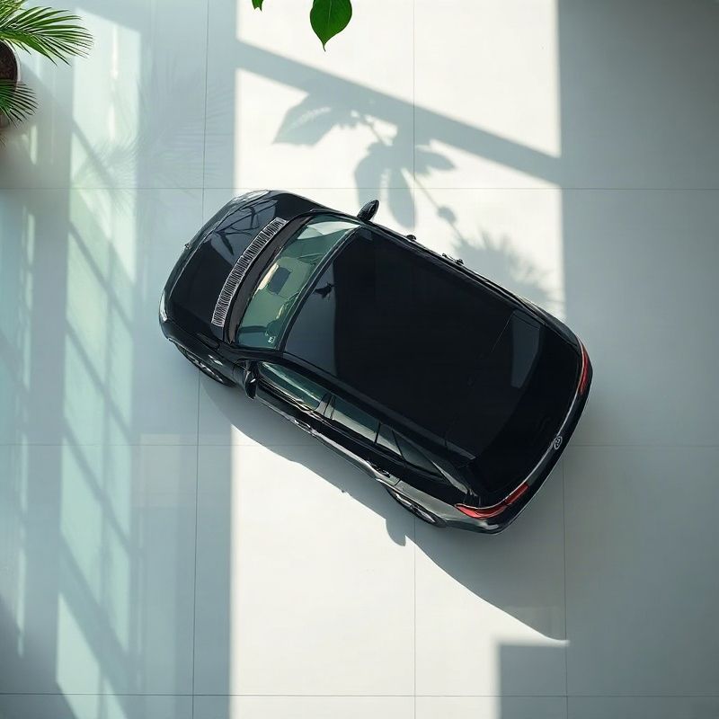 Vista superior de um Mercedes GLC preto em estúdio com iluminação profissional